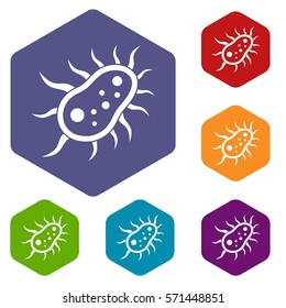 Bacteria centipede icons set rhombus in different colors isolated on white background