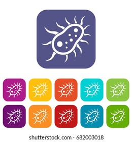 Bacteria centipede icons set vector illustration in flat style in colors red, blue, green, and other