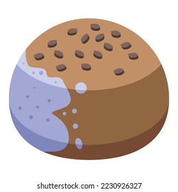 Vector isométrico del icono del chocolate bacteriano. Seguridad alimentaria. Inspección de vidrio