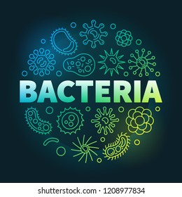 Bacteria circular vector colored outline illustration made with microbe, bacterium and virus icons on dark background