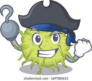 bacteria coccus cartoon design style as a Pirate with hook hand and a hat