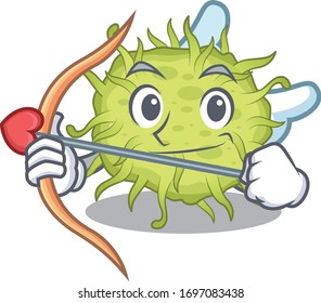 bacteria coccus in cupid cartoon character with arrow and wings
