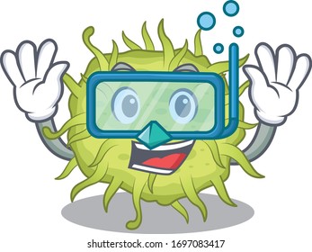 bacteria coccus mascot design concept wearing diving glasses