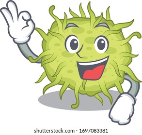 Bakterien-Coccus-Maskottdesign-Stil mit einem Okay-Gesten-Finger