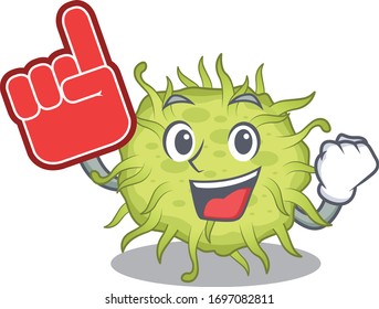 bacteria coccus presented in cartoon character design with Foam finger