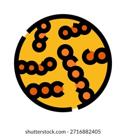 Las colonias de bacterias están creciendo y multiplicándose en una superficie amarilla, ilustrando microorganismos, patógenos y enfermedades infecciosas en un simple icono científico