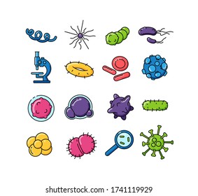 Conjunto de iconos de vector de color de bacterias