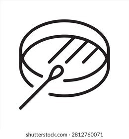Bacteria Culture Icon. Vector Line Illustration of Petri Dish with Bacterial Swab, Symbolizing Microbiological Testing and Research. Isolated Outline Medical Sign.