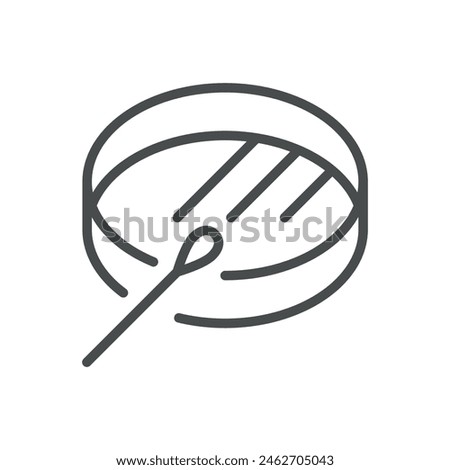 Bacteria Culture Icon. Vector Line Illustration of Petri Dish with Bacterial Swab, Symbolizing Microbiological Testing and Research. Isolated Outline Medical Sign.