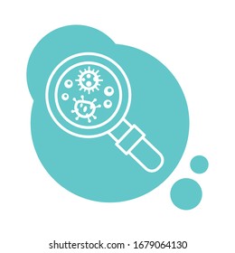 bacteria culture with magnifying glass block style icon vector illustration design