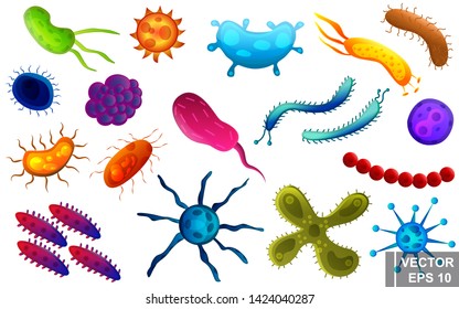 Bacteria. Dangerous virus. Biological research. For your design. Cartoon style