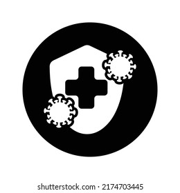 Bacterias, enfermedades, protección, blindaje, icono del coronavirus. Diseño vectorial redondeado.