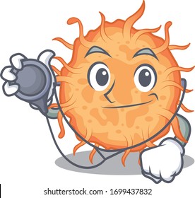 Bacteria endospore in doctor cartoon character with tools