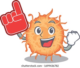 Bacteria endospore presented in cartoon character design with Foam finger