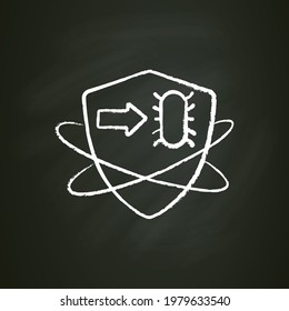 Bacteria fight chalk icon.Antibiotic treatment.Immunity strengthening concept. Immunology. Body defence system. Health care, disease prevention.Isolated vector illustration on chalkboard