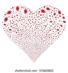 Bacteria fireworks with heart shape. Vector illustration style is flat red iconic symbols on a white background. Object salute combined from scattered pictographs.