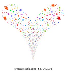 Bacteria fireworks stream. Vector illustration style is flat bright multicolored iconic symbols on a white background. Object double fountain constructed from random pictographs.