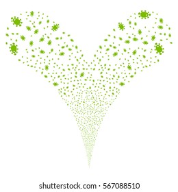 Bacteria fireworks stream. Vector illustration style is flat eco green iconic symbols on a white background. Object double fountain combined from random pictograms.
