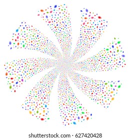 Bacteria fireworks swirl rotation. Vector illustration style is flat bright multicolored iconic symbols on a white background. Object whirl organized from random pictographs.