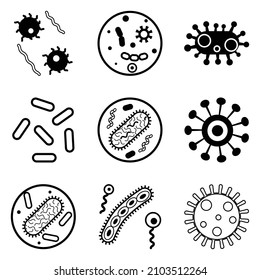 Bacteria Flat Icon Set Isolated On White Background