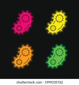 Bacteria four color glowing neon vector icon