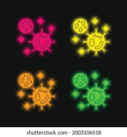 Bacteria four color glowing neon vector icon