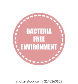 Diseño de etiquetas de productos para el medio ambiente libre de bacterias. Aislado sobre el emblema redondo rosa blanco con texto de insignia. Comida sin gérmenes, diseño de pegatinas de calidad cosmética, ilustración vectorial