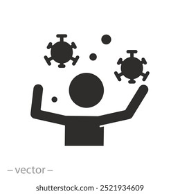 bacteria and fungi, icon of man fights viruses, human immunity, flat vector illustration