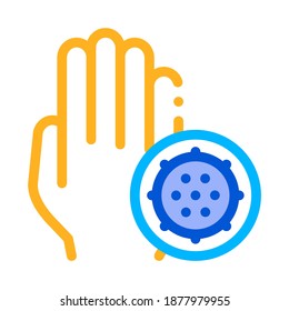 La Bacteria Germ Y El Vector De Mano Firman El Icono De Línea Delgada. Microorganismos De Infección En Pictograma Lineal De Mano Sucia. Ilustración de contorno de microorganismos con virus de microbio