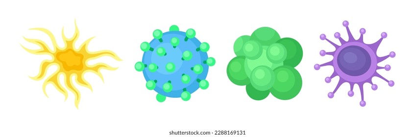 Bacteria and Germs Colorful Microorganisms and Disease Causing Microbe Vector Set