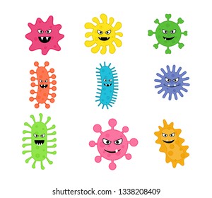 Bacteria and germs colorful set. cartoon characters isolated on white background. vector illustration.