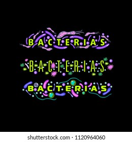 Bacteria and germs colorful set, micro-organisms disease-causing objects, different types, bacteria, viruses, fungi, protozoa. Vector flat style cartoon illustration isolated