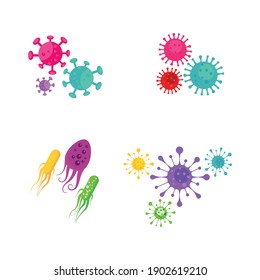 Bacteria And Germs Colorful Set, Micro-organisms Disease-causing Objects, Different Types, Bacteria, Viruses, Fungi, Protozoa. Vector Flat Style Cartoon Illustration Isolated On White Background