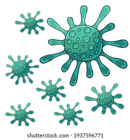 Bacterias, microorganismos gérmenes, células de virus. Coronavirus. Virus. Juego de iconos. Brote de coronavirus