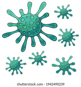 Bacteria, germs microorganism, virus cell. Icons set. Outbreak coronavirus