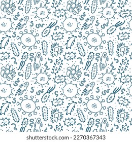 Bacteria and germs outline pattern. Repeated microorganisms isolated on white background. Hand drawn seamless pattern.