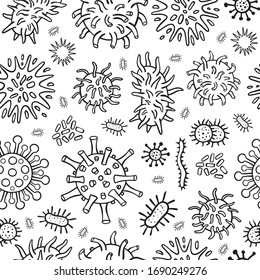 Bacteria and germs seamless pattern, outline micro-organisms, viruses background. microbes and viruses pattern.