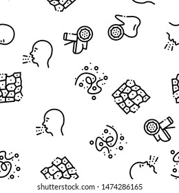 Bacteria Germs Seamless Pattern Vector. Unhealthy Tooth And Dirty Hands, Sternutation Character And Illness People With Germs Linear Pictograms. Microbe Types Illustration