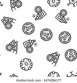 Bacteria Germs Seamless Pattern Vector. Unhealthy Tooth And Dirty Hands, Sternutation Character And Illness People With Germs Linear Pictograms. Microbe Types Illustration