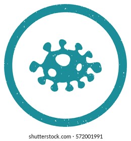 Bacteria grainy textured icon inside circle for overlay watermark stamps. Flat symbol with dust texture. Circled dotted vector soft blue ink rubber seal stamp with grunge design on a white background.