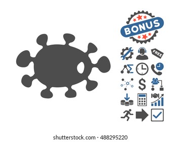 Bacteria icon with bonus pictures. Vector illustration style is flat iconic bicolor symbols, cobalt and gray colors, white background.