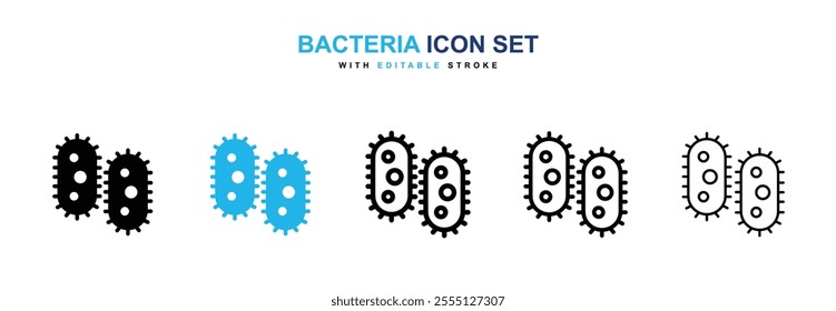 Bacteria icon collection in black and blue colors