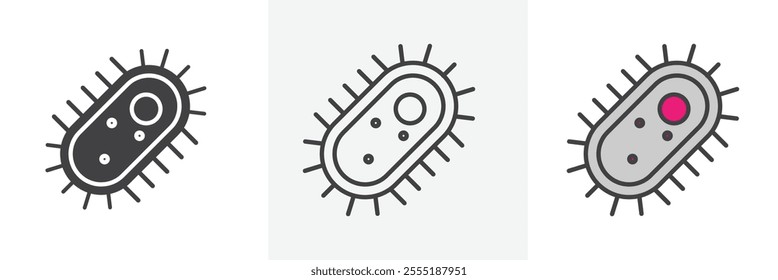 Bacteria icon collection in black and colored style.