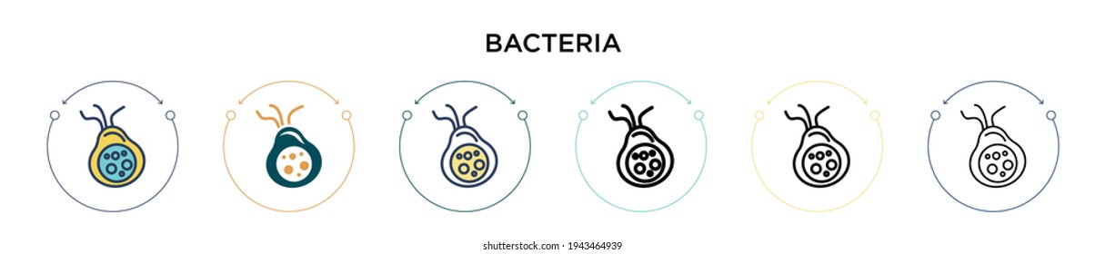 Icono de bacterias en el estilo relleno, delgado, contorno y trazo. Ilustración vectorial de dos diseños de vectores de bacterias coloreadas y negras se pueden utilizar para móviles, ui, web