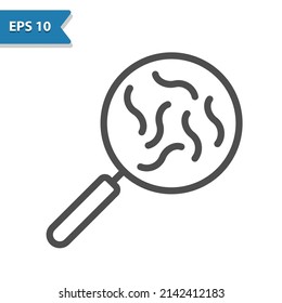 Bakteriensymbol. Keim, Forschung, Labelbeutler, Gläser. Professionelles, Pixel perfektes Symbol, EPS10-Format.
