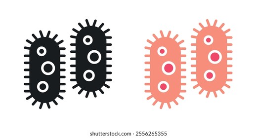 Bacteria icon set in black and colored versions.