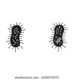 Icono de la bacteria fijado en línea negra y llena