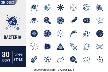 Bacteria icon set. Bacteria, Microbe, Virus, Colony of Bacteria, Petri Dish and more. Vector illustration