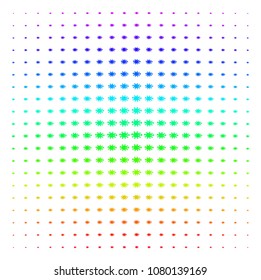 Bacteria icon spectrum halftone pattern. Vector items organized into halftone grid with vertical spectrum gradient. Designed for backgrounds, covers and abstraction concepts.