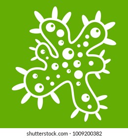 Bacteria icon white isolated on green background. Vector illustration
